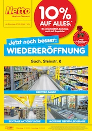 Netto Marken-Discount Prospekt für Goch mit 4 Seiten Netto Marken-Discount Prospekt für Goch: "Wiedereröffnung - 10% auf ALLES", 4 Seiten, 01.09.2026 - 05.09.2026