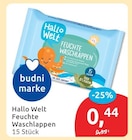 Feuchte Waschlappen von Hallo Welt für 0,44 € bei budni im Angebot Feuchte Waschlappen von Hallo Welt im aktuellen budni Prospekt