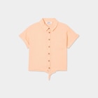 Chemise nouée manches courtes en lin rose saumon fille en promo chez La Halle Versailles à 7,00 €