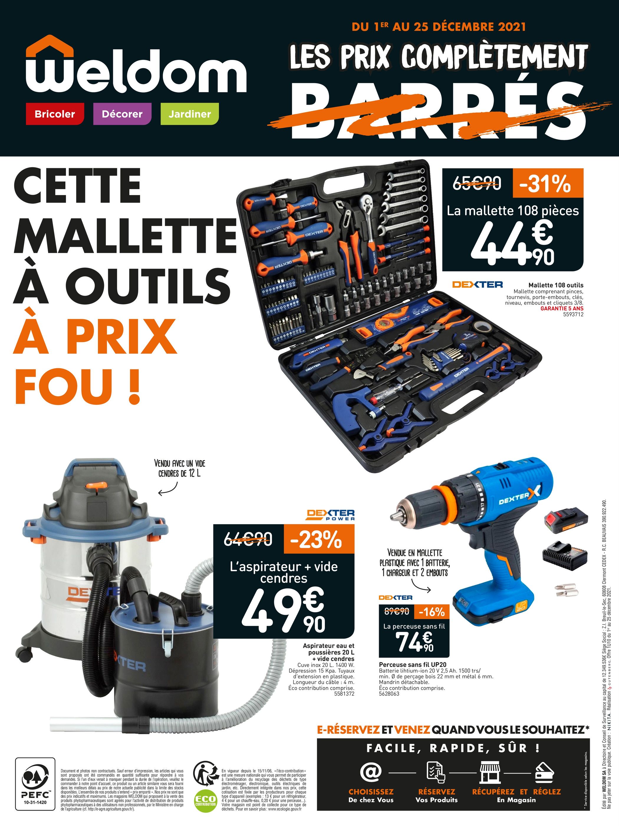 Catalogue Weldom à Saint-Denis, avec 2 pages Prospectus Weldom à Saint-Denis, "Les prix complètement barrés", 2 pages, 01/12/2021 - 25/12/2021