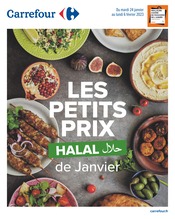 Catalogue Carrefour du moment, 24/01/2023 - 06/02/2023 Prospectus Carrefour en cours, "Les petits prix Halal de janvier",12 pages