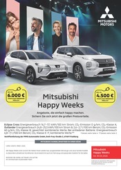 Mitsubishi Werkstatt & Auto Prospekt der aktuellen Woche mit 1 Seite, gültig von 16.03.2026 bis 12.04.2026, in Zwenkau und Umgebung Aktueller Mitsubishi Werkstatt & Auto Prospekt in Zwenkau und Umgebung, "Mitsubishi Happy Weeks" mit 1 Seite, 16.03.2026 - 12.04.2026