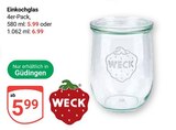 Einkochglas 4er-Pack, 580 ml von Weck für 5,99 € bei GLOBUS im Angebot Einkochglas 4er-Pack, 580 ml von Weck im aktuellen GLOBUS Prospekt
