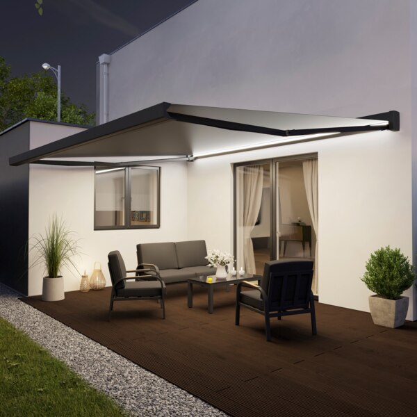 Store banne electrique 5 x 3,5 m avec coffre intégral