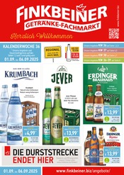 Finkbeiner Getränkemärkte Prospekt der aktuellen Woche mit 14 Seiten, gültig von 01.09.2025 bis 27.09.2025, in Zwiefalten und Umgebung Aktueller Finkbeiner Getränkemärkte Prospekt in Zwiefalten und Umgebung, "Herzlich Willkommen" mit 14 Seiten, 01.09.2025 - 27.09.2025