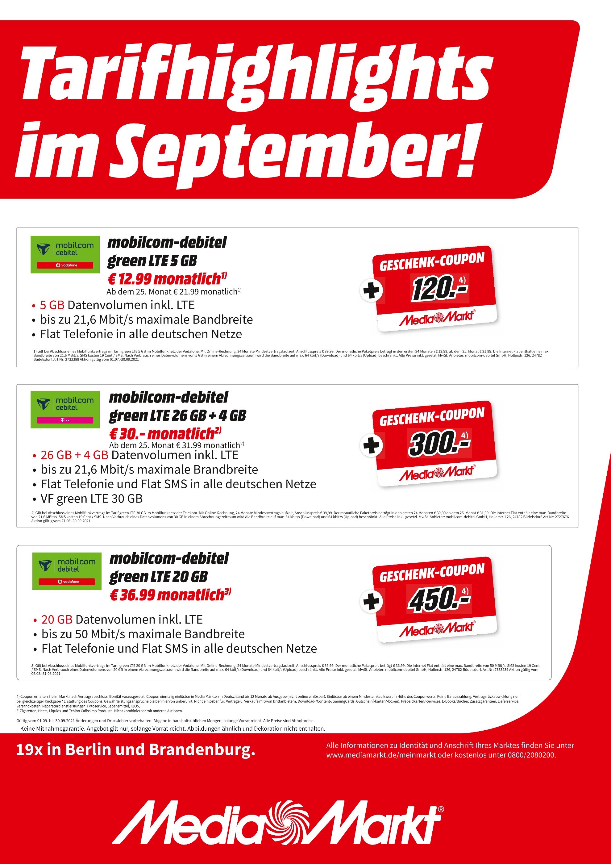 Media-Markt Prospekt für Fürstenwalde mit 1 Seite Media-Markt Prospekt für Fürstenwalde: "Aktuelle Angebote", 1 Seite, 09.09.2021 - 30.09.2021
