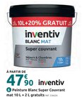 Peinture Blanc Super Couvrant 10 L + 2 L gratuits - INVENTIV - Mr.Bricolage à Saintes Peinture Blanc Super Couvrant 10 L + 2 L gratuits - INVENTIV en promo chez Mr.Bricolage Saintes à 47,90 €