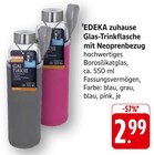 Glas-Trinkflasche mit Neoprenbezug blau Angebote von EDEKA zuhause bei EDEKA Ettlingen für 2,99 €