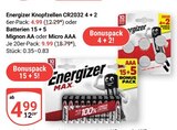 Knopfzellen CR2032 4 + 2 im Angebot bei GLOBUS in Mannheim Knopfzellen CR2032 4 + 2 Angebote von Energizer bei GLOBUS Mannheim für 4,99 €