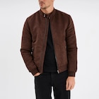 Blouson col biker en suédine zippé marron foncé homme dans le catalogue La Halle
