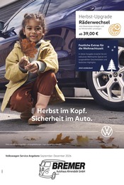 Volkswagen Werkstatt & Auto Prospekt der aktuellen Woche mit 1 Seite, gültig von 01.09.2026 bis 31.12.2026, in Seedorf und Umgebung Aktueller Volkswagen Werkstatt & Auto Prospekt in Seedorf und Umgebung, "Herbst im Kopf. Sicherheit im Auto." mit 1 Seite, 01.09.2026 - 31.12.2026