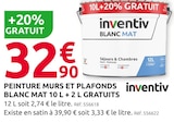 Promo Peinture murs et plafonds blanc mat 10 l + 2 l gratuits à 32,90 € dans le catalogue Mr. Bricolage à Échevanne