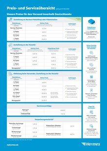 Drucker im Hermes Paketshop Prospekt "Preis- und Serviceübersicht" mit 2 Seiten (Neuss)