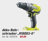 Akku-Bohrschrauber R18DD3-0 im Angebot bei toom Baumarkt in Bad Oeynhausen Akku-Bohrschrauber R18DD3-0 Angebote von Ryobi bei toom Baumarkt Bad Oeynhausen für 89,99 €