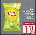 Kartoffelchips Sour Cream & Onion von Lay's für 1,11 € bei EDEKA im Angebot Kartoffelchips Sour Cream & Onion von Lay's im aktuellen EDEKA Prospekt