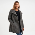 Manteau droit mi-long col montant doublé gris foncé femme en promo chez La Halle Orléans à 69,99 €