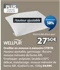 Oreiller en mousse à mémoire STRYN - WELLPUR en promo chez Jysk Calais à 27,50 €