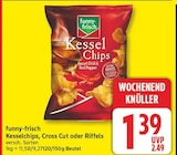 Kesselchips, Cross Cut oder Riffels von funny-frisch für 1,39 € bei EDEKA im Angebot Kesselchips, Cross Cut oder Riffels von funny-frisch im aktuellen EDEKA Prospekt