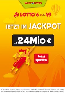 Westlotto Wuppertal Prospekt der aktuellen Woche, gültig von 01.12.2022 bis 03.12.2022 Aktueller Westlotto Wuppertal Prospekt "Jetzt im Jackpot rd. 24 Mio. €" mit 1 Seite
