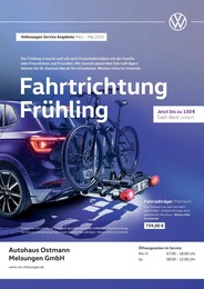 Volkswagen Prospekt "Fahrtrichtung Frühling" für Melsungen, 1 Seite, 01.03.2023 - 31.05.2023 Volkswagen Prospekt "Fahrtrichtung Frühling" für Melsungen, 1 Seite, 01.03.2023 - 31.05.2023
