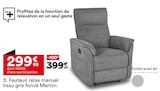 Fauteuil relax manuel tissu gris foncé - MARLON - But à Courbevoie Fauteuil relax manuel tissu gris foncé - MARLON en promo chez But Courbevoie à 299,99 €