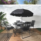 Table de jardin rectangulaire + 4 chaises et parasol dans le catalogue Maxi Bazar