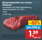 Aktuelle Rindfleisch Angebote bei Netto Marken-Discount in Wuppertal Aktuelles Bürgermeisterstück vom Irischen Weiderind Angebot bei Netto Marken-Discount in Wuppertal ab 1,39 €