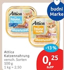 Katzennahrung von Attica für 0,25 € bei budni im Angebot Katzennahrung von Attica im aktuellen budni Prospekt