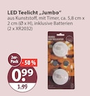 LED Teelicht „Jumbo“ im V-Markt Prospekt LED Teelicht „Jumbo“ von im aktuellen V-Markt Prospekt für 0,99 €