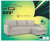 Canapé d'angle convertible tissu beige - NATHAN en promo chez But Canapé d'angle convertible tissu beige - NATHAN dans le catalogue But