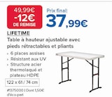 Table à hauteur ajustable avec pieds rétractables et pliants - LIFETIME - Costco à Saint-Maur-des-Fossés Table à hauteur ajustable avec pieds rétractables et pliants - LIFETIME en promo chez Costco Saint-Maur-des-Fossés à 37,99 €