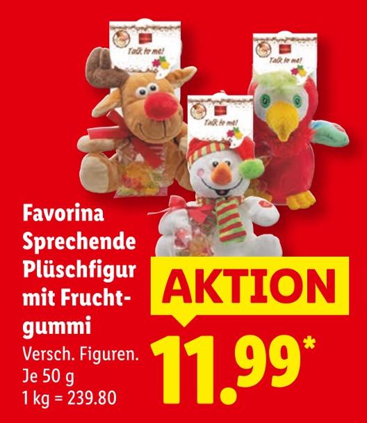 Sprechende Plüschfigur mit Fruchtgummi
