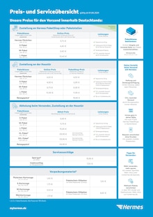 Hermes Paketshop Prospekt Preis- und Serviceübersicht mit 2 Seiten