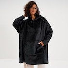 Poncho plaid effet velours à capuche gris foncé femme dans le catalogue La Halle