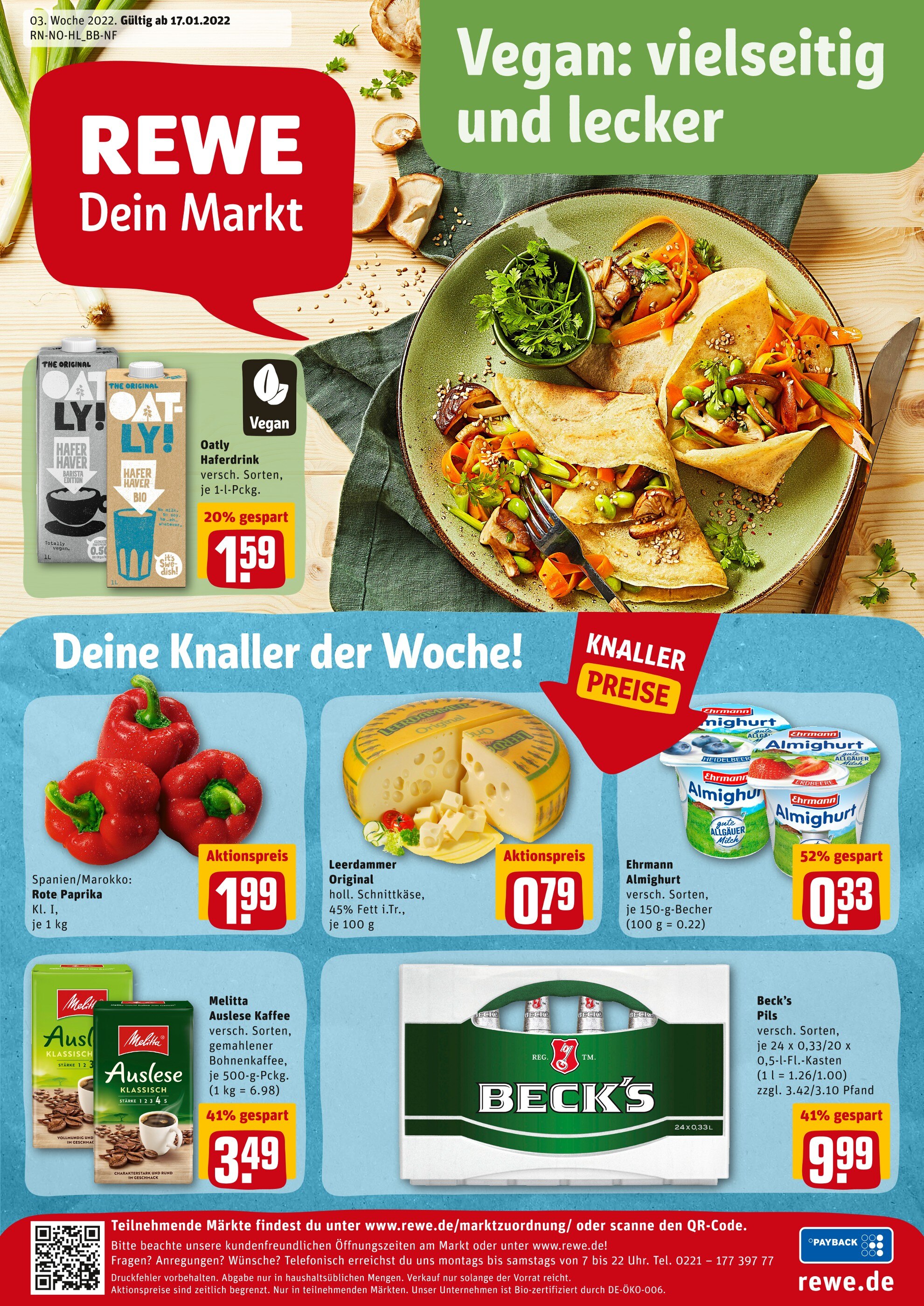 REWE Prospekt für Lübeck mit 21 Seiten REWE Prospekt für Lübeck: "Top Angebote", 21 Seiten, 17.01.2022 - 22.01.2022