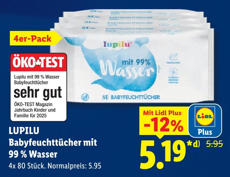 Babyfeuchttücher mit 99 % Wasser