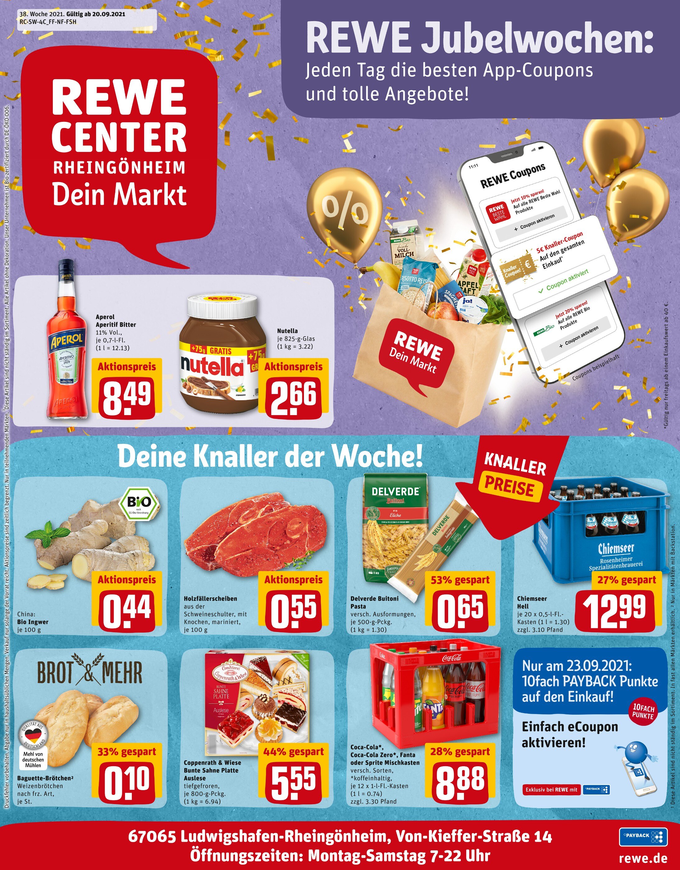 REWE Prospekt für Mannheim mit 25 Seiten REWE Prospekt für Mannheim: "Angebote im Markt", 25 Seiten, 20.09.2021 - 25.09.2021