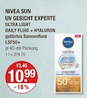 UV Gesicht Experte Ultra Light Daily Fluid + Hyaluron getöntes Sonnenfluid LSF50+ von Nivea Sun im aktuellen V-Markt Prospekt für 10,99 €