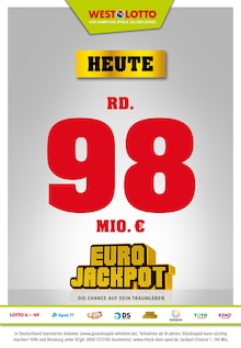 Aktueller Westlotto Prospekt "Heute rd. 98 Mio. €" Seite 1 von 3 Seiten für Dortmund