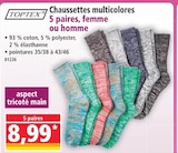 Chaussettes multicolores 5 paires, femme ou homme - TOPTEX en promo chez Norma Strasbourg à 8,99 €