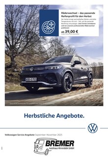 Volkswagen Prospekt der Woche "Herbstliche Angebote." Seite 1, 01.09.2025 bis 30.11.2025 für Ahrensbök Aktueller Volkswagen Prospekt "Herbstliche Angebote." Seite 1 von 1 Seite für Ahrensbök