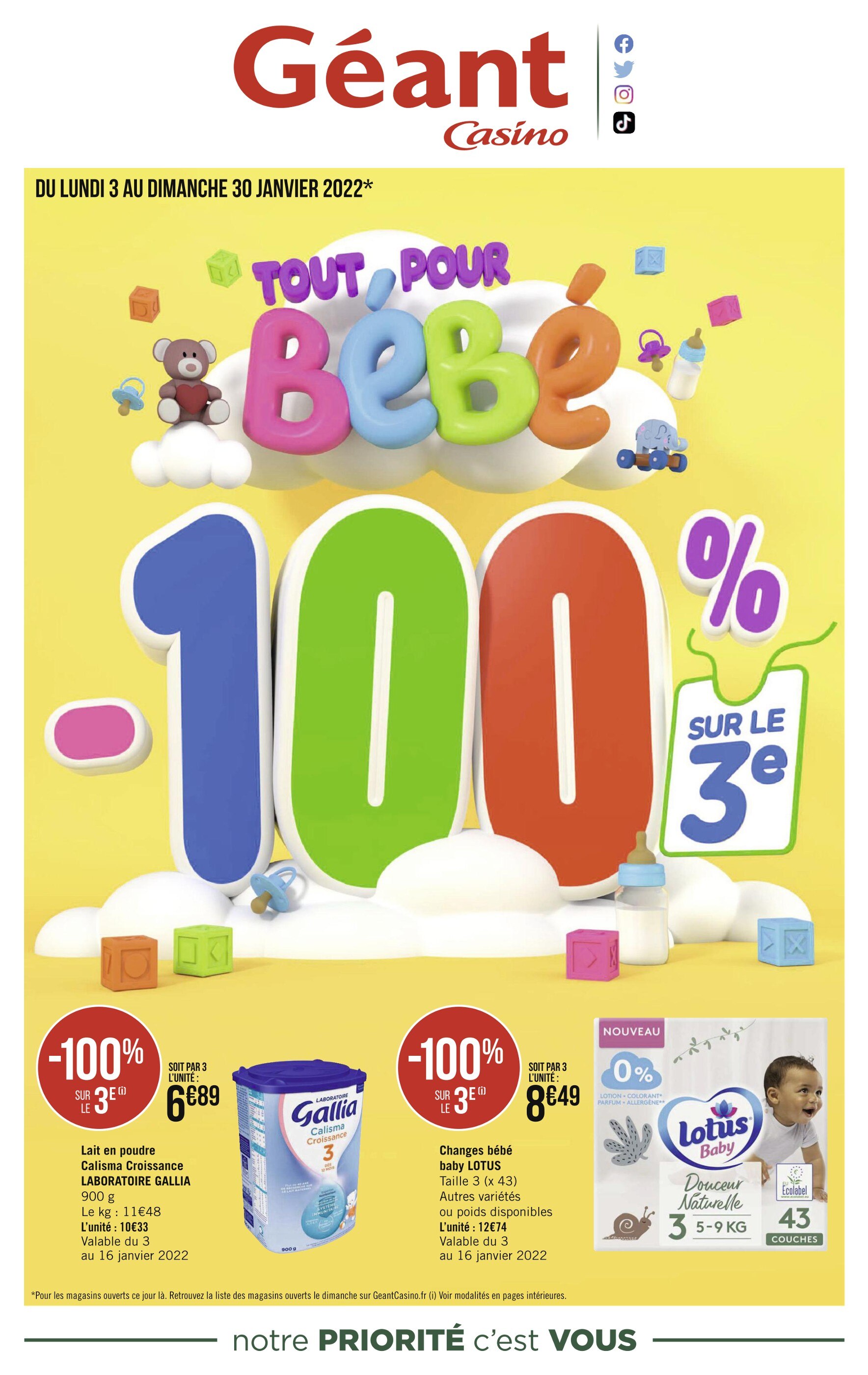 Catalogue Géant Casino à Matheflon, avec 28 pages Prospectus Géant Casino à Matheflon, "Tout pour bébé", 28 pages, 03/01/2022 - 30/01/2022