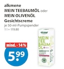 MEIN TEEBAUMÖL Gesichtscreme im V-Markt Prospekt MEIN TEEBAUMÖL Gesichtscreme von alkmene im aktuellen V-Markt Prospekt für 5,99 €