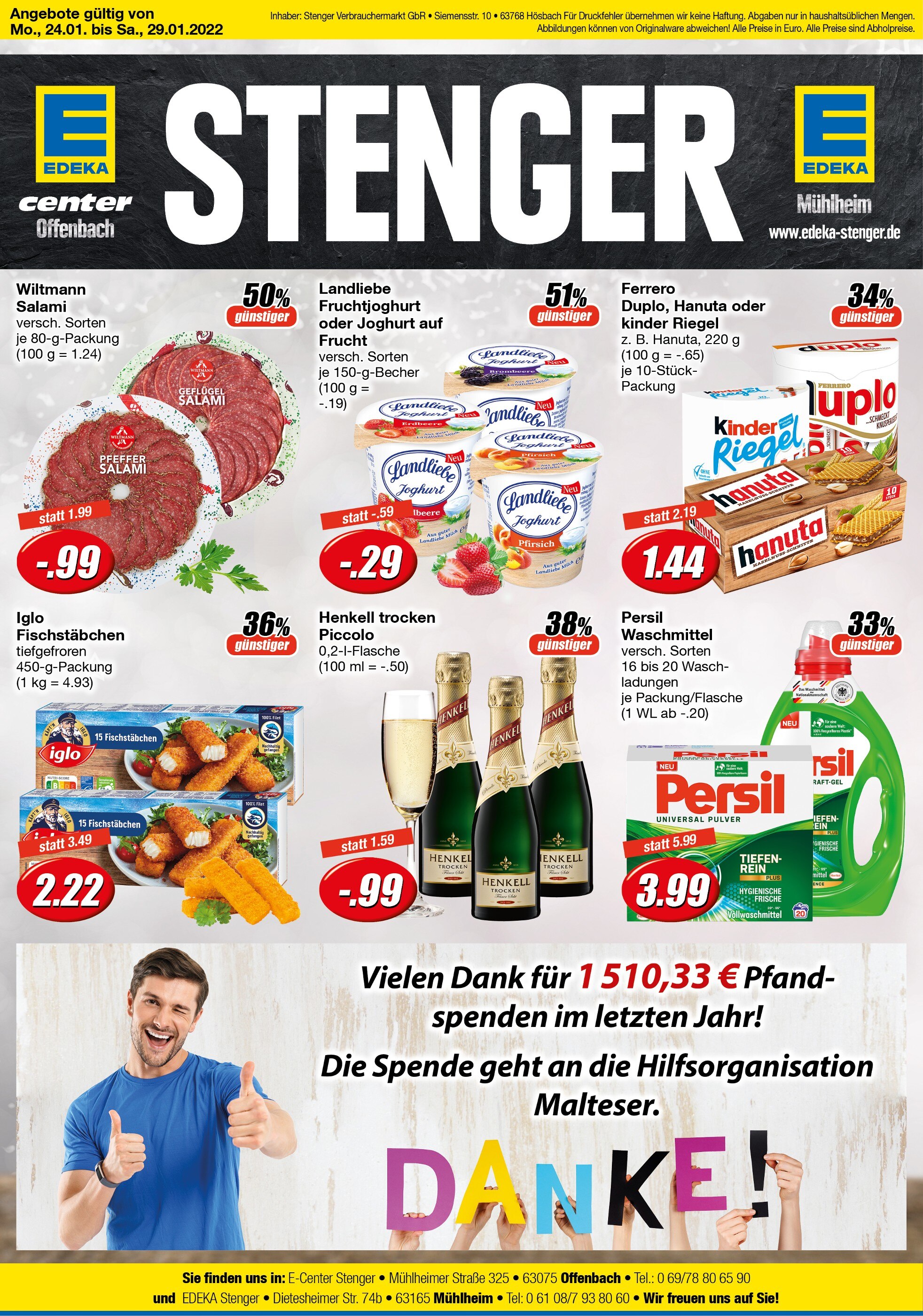 Edeka Stenger Prospekt für Frankfurt mit 1 Seite Edeka Stenger Prospekt für Frankfurt: "So muss einkaufen sein!", 1 Seite, 24.01.2022 - 29.01.2022