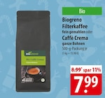 Biogreno Filterkaffee fein gemahlen oder Caffè Crema ganze Bohnen Angebote bei famila Nordost Kiel für 7,99 €