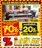 Möbel Inhofer Prospekt für Leutkirch mit 14 Seiten Möbel Inhofer Prospekt für Leutkirch: "ALLES MUSS RAUS: Wohnen!", 14 Seiten, 17.03.2021 - 17.04.2021