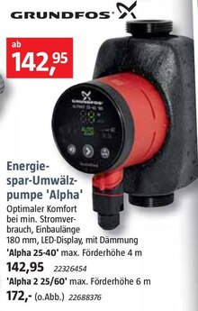 Energiespar-Umwälzpumpe 'Alpha' bei BAUHAUS in Cottbus Energiespar-Umwälzpumpe 'Alpha' im Angebot bei BAUHAUS Cottbus für 142,95 €