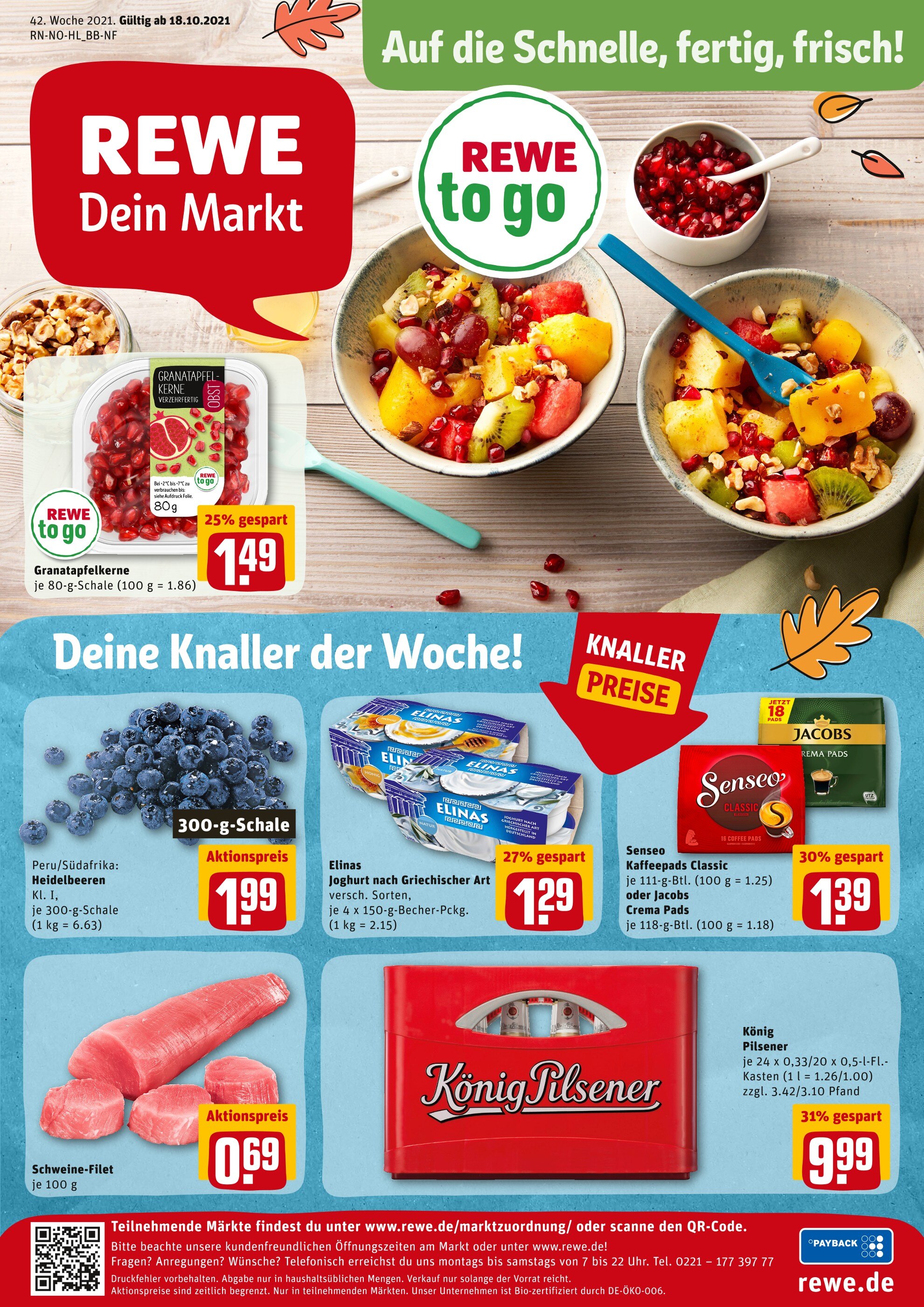 REWE Prospekt für Lübeck mit 21 Seiten REWE Prospekt für Lübeck: "Angebote im Markt", 21 Seiten, 18.10.2021 - 23.10.2021