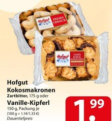 Hofgut Kokosmakronen Zartbitter, oder Vanille-Kipferl bei famila Nordost in Hannover Hofgut Kokosmakronen Zartbitter, oder Vanille-Kipferl im Angebot bei famila Nordost Hannover für 1,99 €