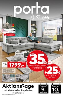 porta Möbel Prospekt der KW 40 "Bis zu 35% auf Möbel und Teppiche" Aktueller porta Möbel Prospekt "Bis zu 35% auf Möbel und Teppiche" Seite 1 von 16 Seiten